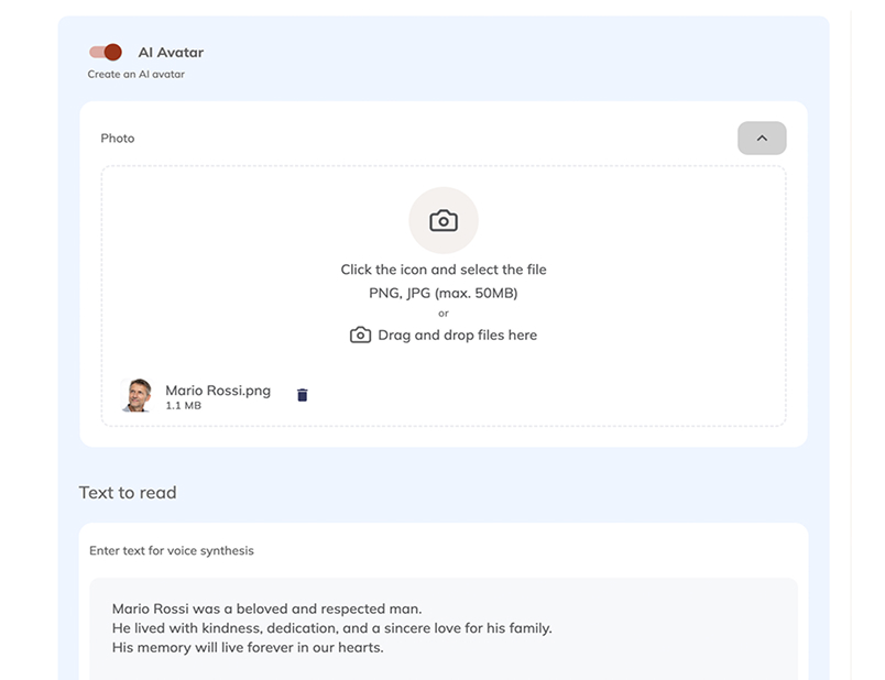 AI video creation interface